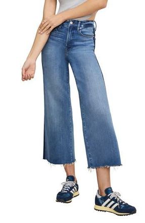 Good American Good Waist Side Stripe Frayed Crop Palazzo Jeans in Indigo857 at Nordstrom Rack, Size 14