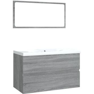 vidaXL Set de muebles de baño madera contrachapada gris Sonoma vidaXL