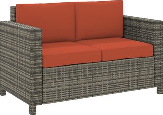 OUTSUNNY Rattan Wicker 2-seat Sofa Loveseat Padded Garden Furniture - Orange | TJ Hughes