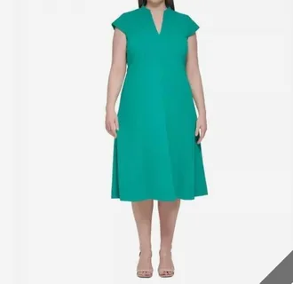 Calvin Klein V-Neck Short-Sleeve A-Line Dress - Plus In Jungle