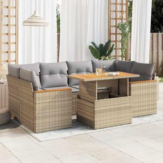 vidaXL Set Sof&aacute;s Jard&iacute;n Y Cojines 6 Pzas Rat&aacute;n Sint&eacute;tico Acacia Beige Vidaxl