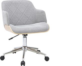 Miliboo Silla De Oficina Con Ruedas De Dise&ntilde;o En Tejido Efecto Terciopelo Texturizado Gris, Madera Clara Y Acero Cromado Sandro