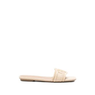 Emporio Armani Sliders, female, Beige, Size: 11 US Woven Raffia Sandals
