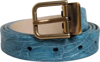 Dolce & Gabbana Blauw Leren Klassieke Gouden Metalen Gesp Riem