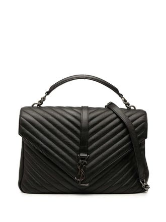 Saint Laurent 2017 Large Chevron Sheepskin Monogram College Bag satchel - Black