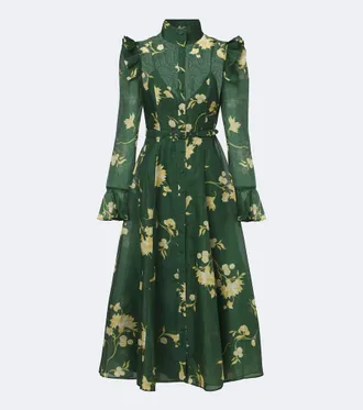 LEO LIN Katrina floral linen and silk midi dress