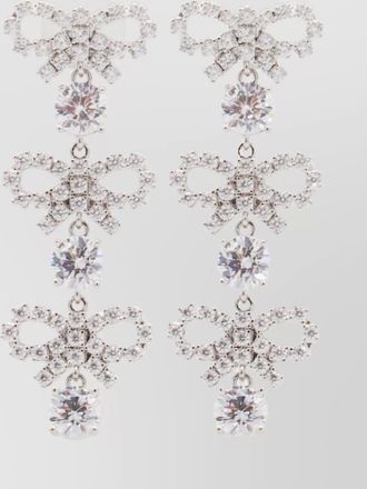 Self Portrait crystal-embellished bow drop earrings