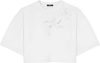 Versace embroidered cropped T-shirt - women - Fabric - 44 - White