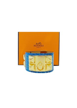 Herm&egrave;s Blue Alligator Collier de Chien CDC Bracelet GHW Small Size S