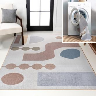 Jonathan Y Designs Riley Abstract Coastal Contemporary Machine-Washable Area Rug in Cream/multi at Nordstrom, Size 3Ft 0In X 5Ft 0In