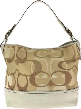 Coach Pre-owned Signature Canvas Leather 2way Bag - Dames - Vintage Schoudertas - Beige - ONE Size - Leer - Vintage