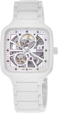 Rado True Square Automatic Open Heart White Dial Ceramic Unisex Watch R27073712