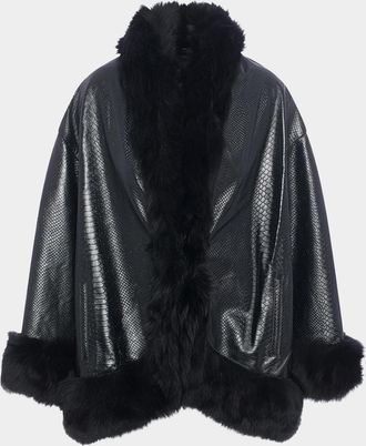 Gorski Python Embossed Leather Coat With Merinillo Lamb Shearling Trim