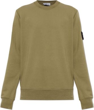 Stone Island Sweatshirt met ronde hals en logopatch - Heren - Sweatshirts - Groen - M - Katoen - Hoodies & sweatvesten