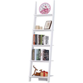 HOMCOM Homcom - Estanter&iacute;a de Escalera Moderna Estanter&iacute;a para Libros Librer&iacute;a con 5 Estantes para Sal&oacute;n Oficina Estudio 50x40x195 cm Blanco