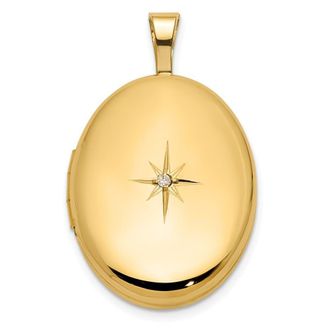 Diamond2Deal 14k Yellow Gold Polished Diamond Star 16mm Oval Locket