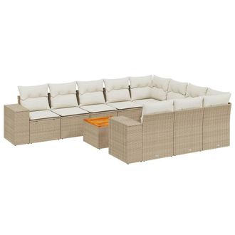 vidaXL Set De Sof&aacute;s De Jard&iacute;n 11pzas Con Cojines Rat&aacute;n Sint&eacute;tico Beige Vidaxl