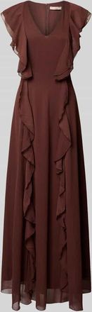 Rinascimento Rinascimento Abendkleid mit Schmetterlings&auml;rmeln und Volants in Schoko, Gr&ouml;&szlig;e XS