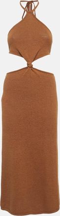Cult Gaia Brown Knit Cut-Out Waist Halter Neck Maxi Dress
