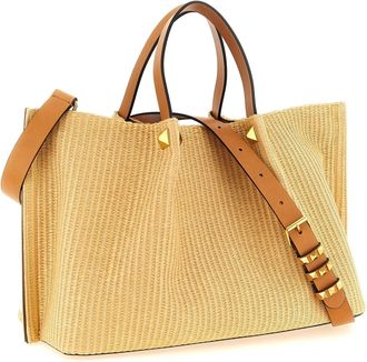 Valentino Garavani Floral Embroidered Raffia Tote Bag - Yellow