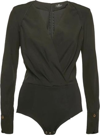 Elisabetta Franchi Body met gewikkeld effect en lange mouwen - Zwart