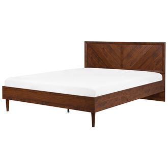 Beliani Cama Doble De Madera Oscura 180 X 200 Cm Cabecero Alto Estilo R&uacute;stico Mialet
