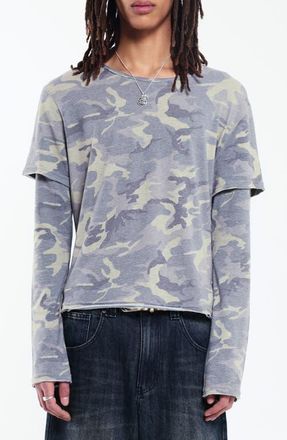Jaded London Double Layer Mist Long Sleeve T-Shirt in Camo at Nordstrom, Size Xx-Large