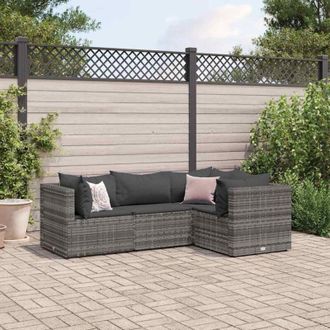 vidaXL Vidaxl - Set Divani da Giardino 4 pz con Cuscini in Polyrattan Grigio