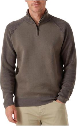Genti Taupe Turtle Zip Sweater - Heren - Coltruien - Grijs - M - Katoen - Truien & Vesten