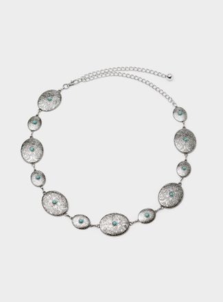 Simons Womens Etched-medallion and turquoise-stone belt