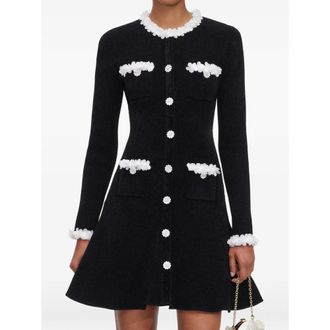 Self Portrait Black Chenille Knit Flower-trim Mini Dress