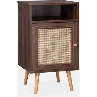 Sweeek Sweeek - Mesita de noche estilo escandinavo de caña, Boheme, Madera de nogal, 39x40x70 cm