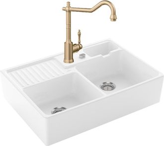 Villeroy & Boch Villeroy&boch - Villeroy Et Boch Sello Tradicional De Fregadero De Oficina 2 Senos Autodrenante + Grifo De Cocina Avia 2.0 Oro Mate