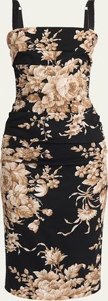 Dolce & Gabbana Floral Charmeuse Ruched Sleeveless Dress