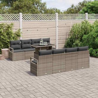 vidaXL Conjunto De Sof&aacute; De Jard&iacute;n 9 Pcs Gris Polirat&aacute;n Vidaxl
