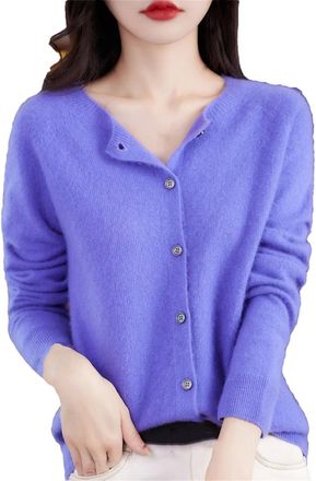 Generic Womens O-Neck Cardigan Wool Sweater Soft Knitwear Coat Long Sleeve Button Sweaters for Women Changchunhua Blue L