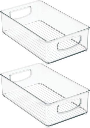 OEM Peque&ntilde;as Cajas De Almacenamiento De Pl&aacute;stico Transparente Con Asas, Ideales Para Archivadores, Estantes, Cajones De Oficina, Etc. Paquete De 2 - Trans