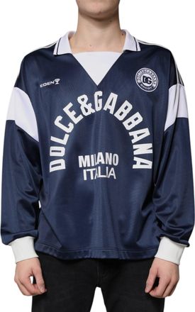Dolce & Gabbana Mens Blue White Milano Long Sleeve Jersey T-Shirt And Polyester