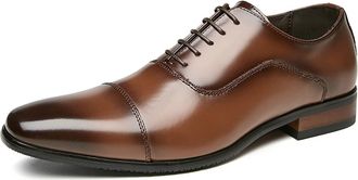 Generic Shoes Dress Oxford for Men Lace Up Burnished Toe Cap Toe Shoes Leather Rubber Sole Anti-Slip Low Top Resistant Non Slip Prom(Brown,8.5 UK)