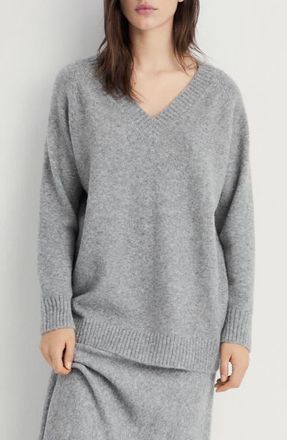Mango Oversize V-Neck Sweater in Grey at Nordstrom, Size Large