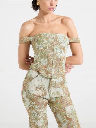 Mani&egrave;re De Voir Bonnie Jacquard Corset Top in Sage at Nordstrom, Size 12