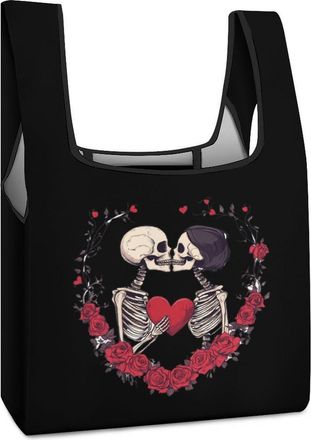 Generic Lovers Skeletons Couple Shopping Bag Reusable Grocery Tote Bag Foldable Handbag for Travel Picnic