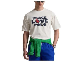Polo Ralph Lauren Classic Fit Peace Love Polo T-Shirt Mens Clothing Deckwash White : 2XL, Cotton