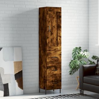 vidaXL Aparador De Madera Contrachapada Roble Ahumado 34,5x34x180 Cm Vidaxl