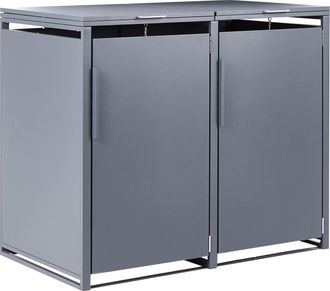Beliani Cobertizo Doble De Metal Para Cubos De Basura De Exterior Apertura Superior Con Cadena Para Contenedor 480 Litros Acero Galvanizado Gris Oscuro Piacen