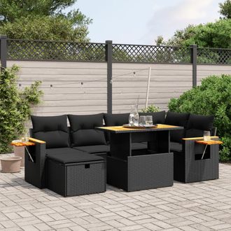 vidaXL Set De Comedor De Jard&iacute;n 7 Pzas Y Cojines Rat&aacute;n Sint&eacute;tico Negro Vidaxl