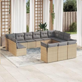 vidaXL Set Sof&aacute;s De Jard&iacute;n Con Cojines 13 Pzas Rat&aacute;n Sint&eacute;tico Beige Vidaxl