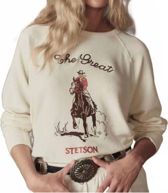 The Great. Stetson Graphic College Sweatshirt In Washed White