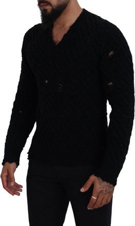 Dolce & Gabbana Mens Wool V-Neck Knit Sweater Black Nylon