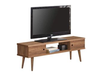 HOGAR 24 Mueble tv sal&oacute;n vintage 2 puertas y estante madera maciza natural